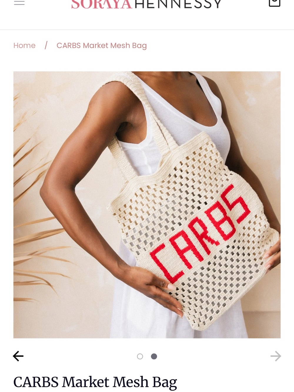 Soraya Hennessy CARBS Market Mesh Bag in Cream with Red Lettering
